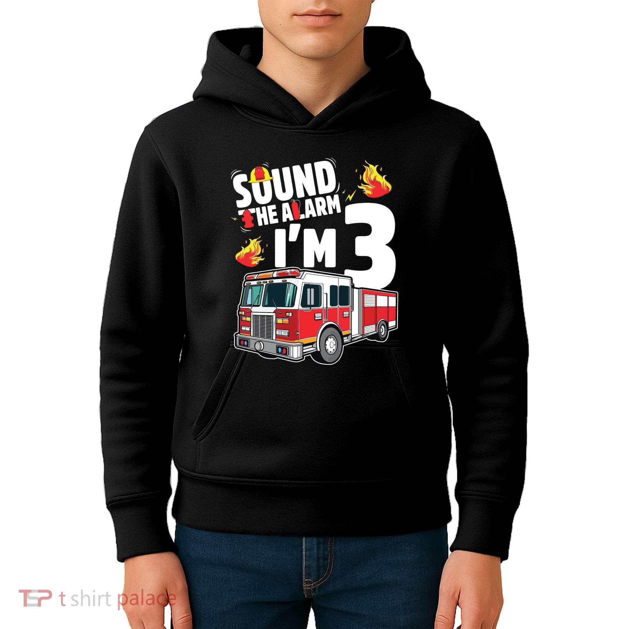Kids Fire Truck 3rd Birthday Boy Firefighter 3 Year Old Kids Hoodie