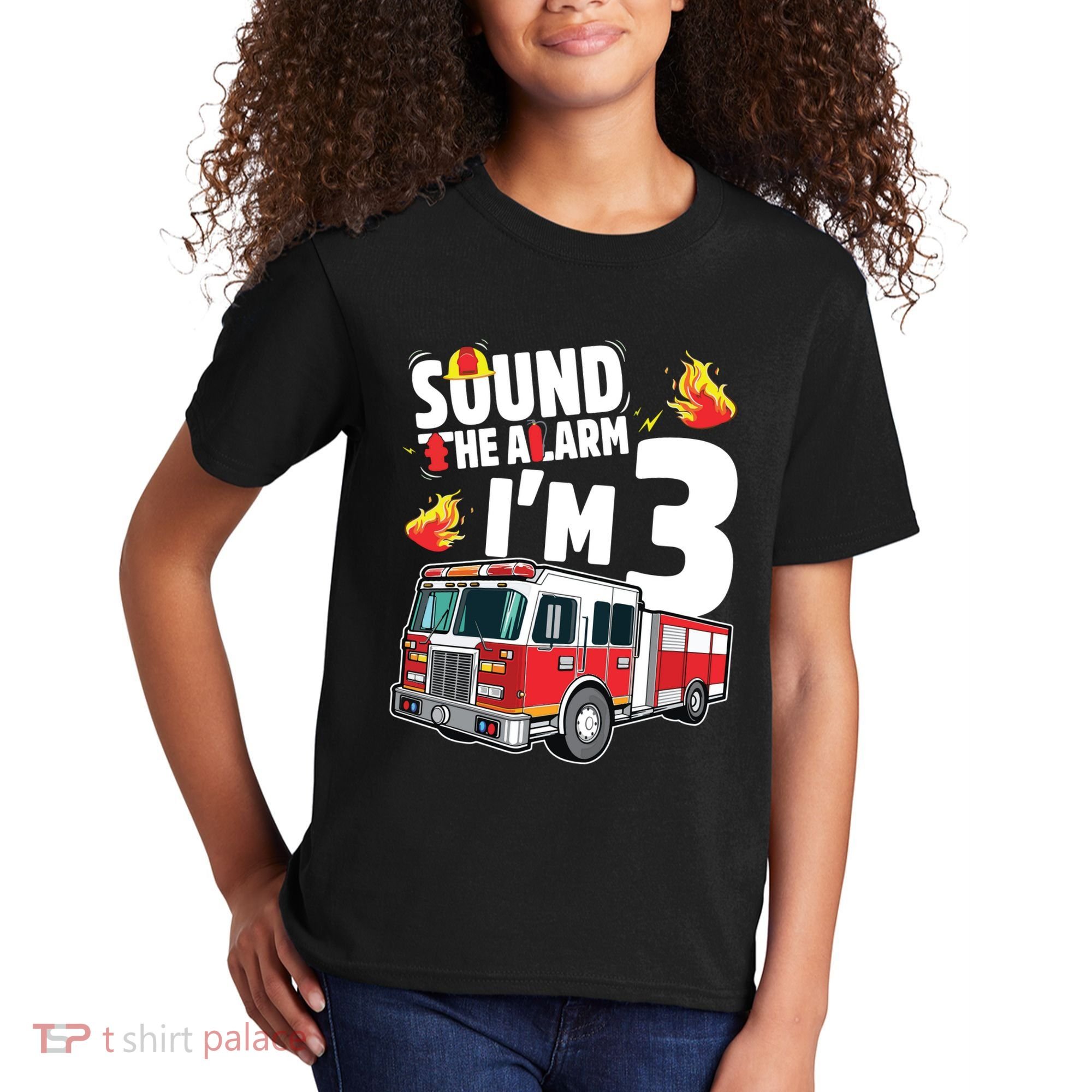 Kids Fire Truck 3rd Birthday Boy Firefighter 3 Year Old Kids T-Shirt