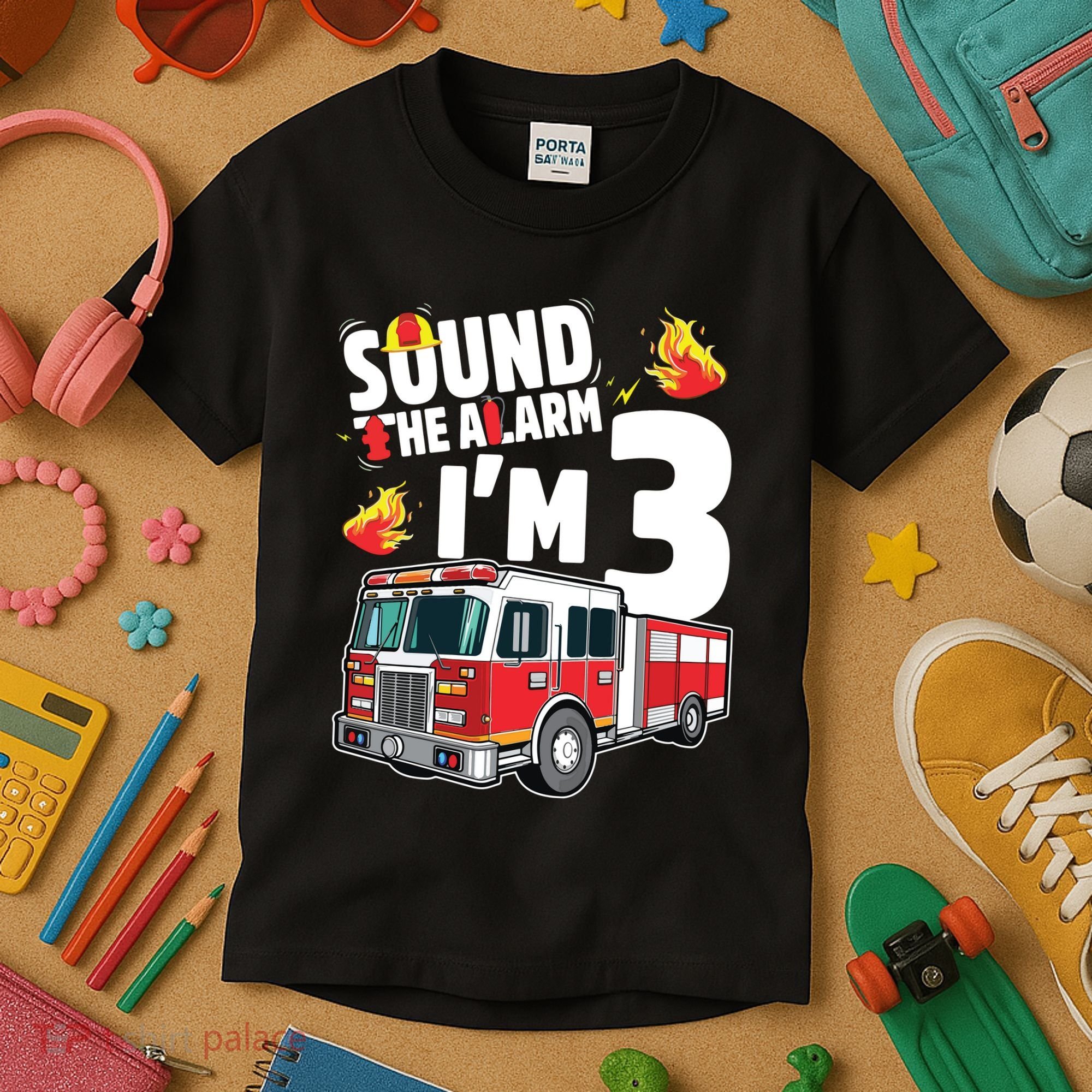 Kids Fire Truck 3rd Birthday Boy Firefighter 3 Year Old Kids T-Shirt
