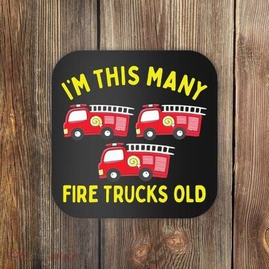 Kids Fire Truck 3rd Birthday Boy Firefighter 3 Three Coaster