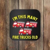 Kids Fire Truck 3rd Birthday Boy Firefighter 3 Three Coaster thumb 0