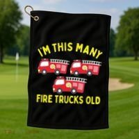 Kids Fire Truck 3rd Birthday Boy Firefighter 3 Three Golf Towel thumb 1