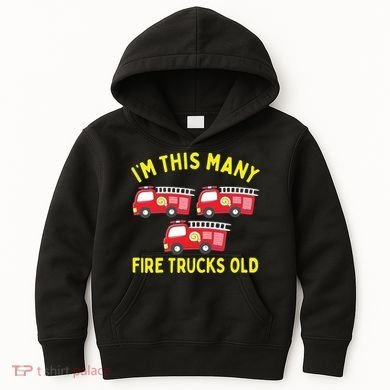 Kids Fire Truck 3rd Birthday Boy Firefighter 3 Three Kids Hoodie