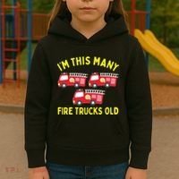 Kids Fire Truck 3rd Birthday Boy Firefighter 3 Three Kids Hoodie thumb 3