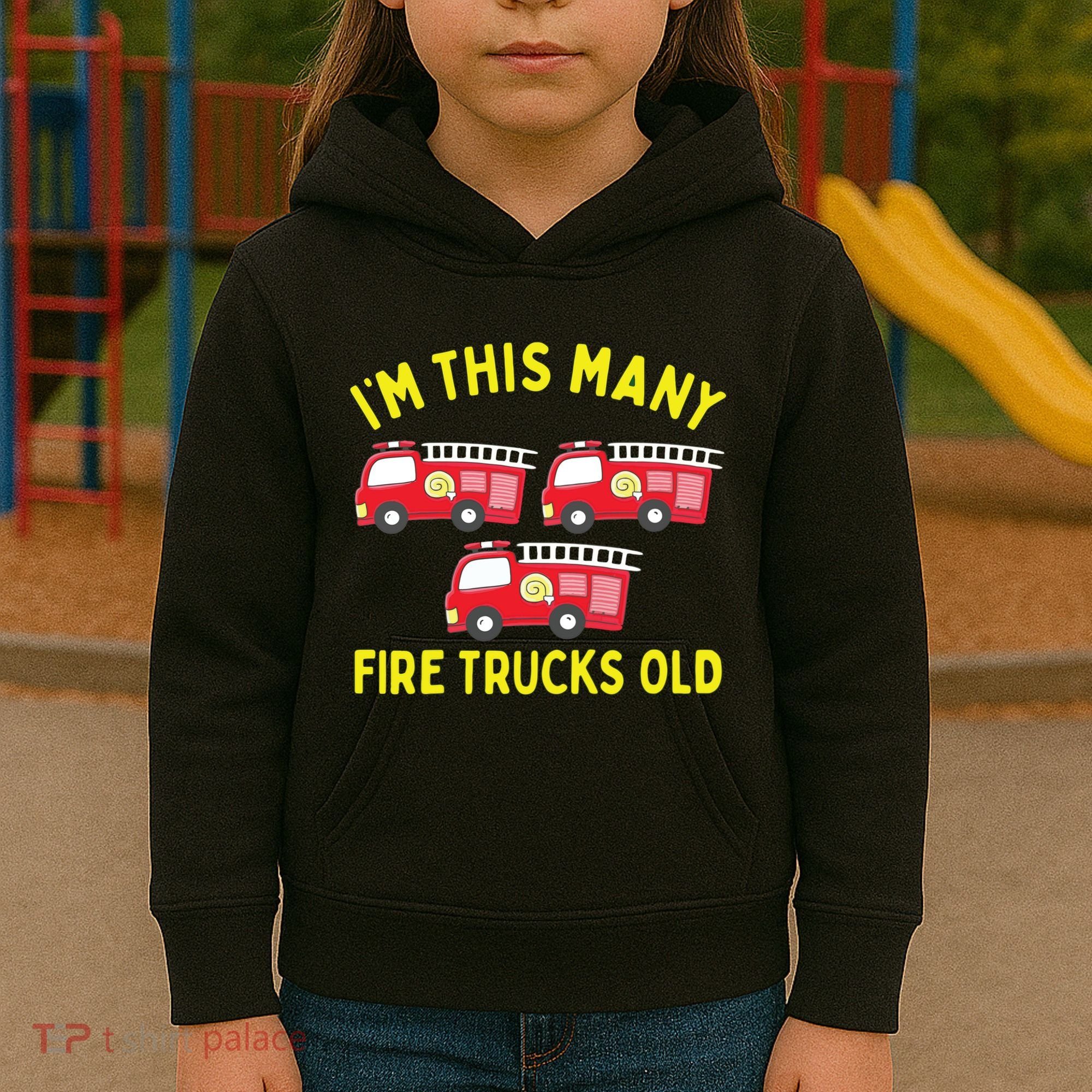 Kids Fire Truck 3rd Birthday Boy Firefighter 3 Three Kids Hoodie