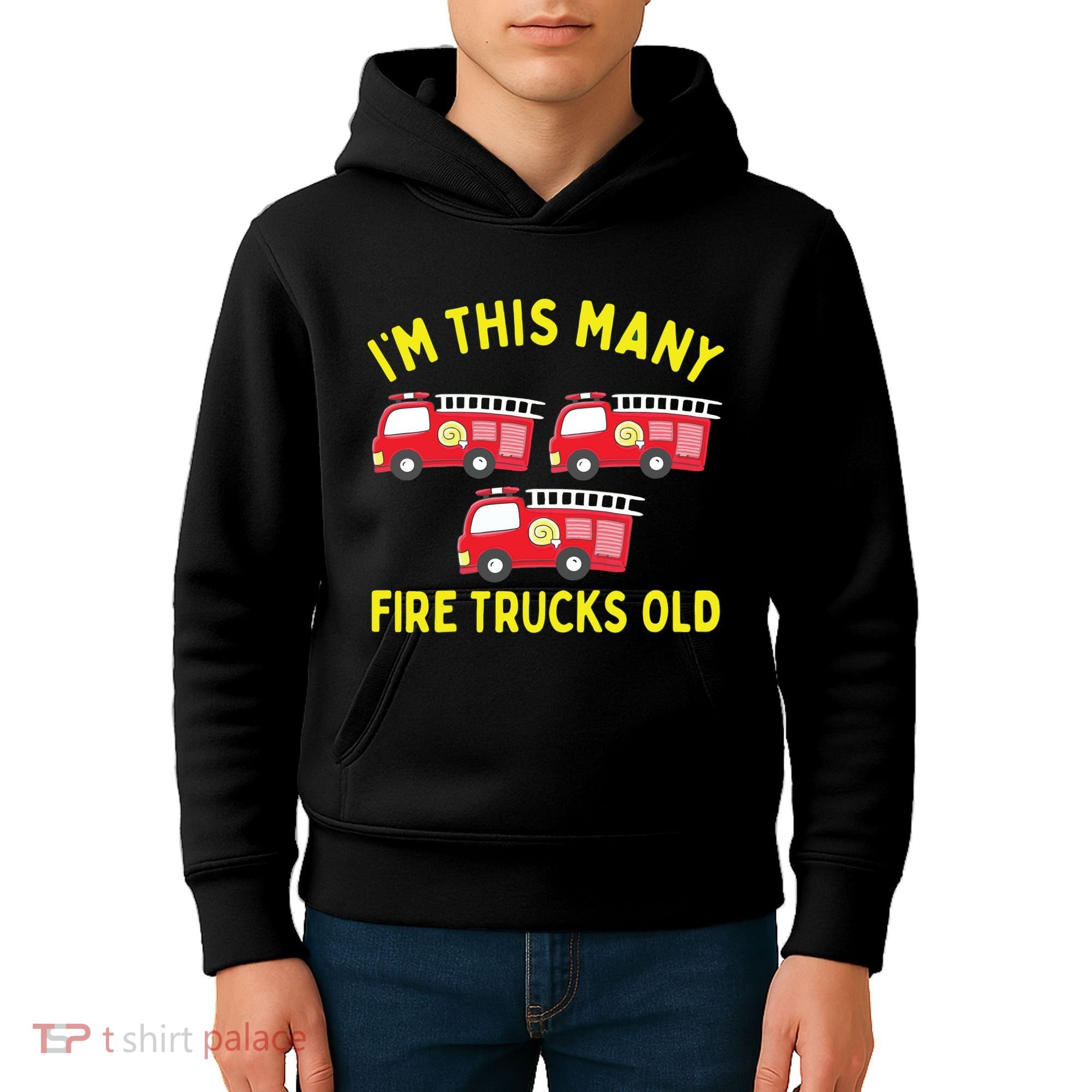 Kids Fire Truck 3rd Birthday Boy Firefighter 3 Three Kids Hoodie