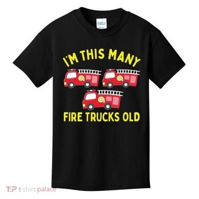 Kids Fire Truck 3rd Birthday Boy Firefighter 3 Three Kids T-Shirt