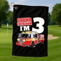 Kids Fire Truck 3rd Birthday Boy Firefighter Golf Towel thumb 1