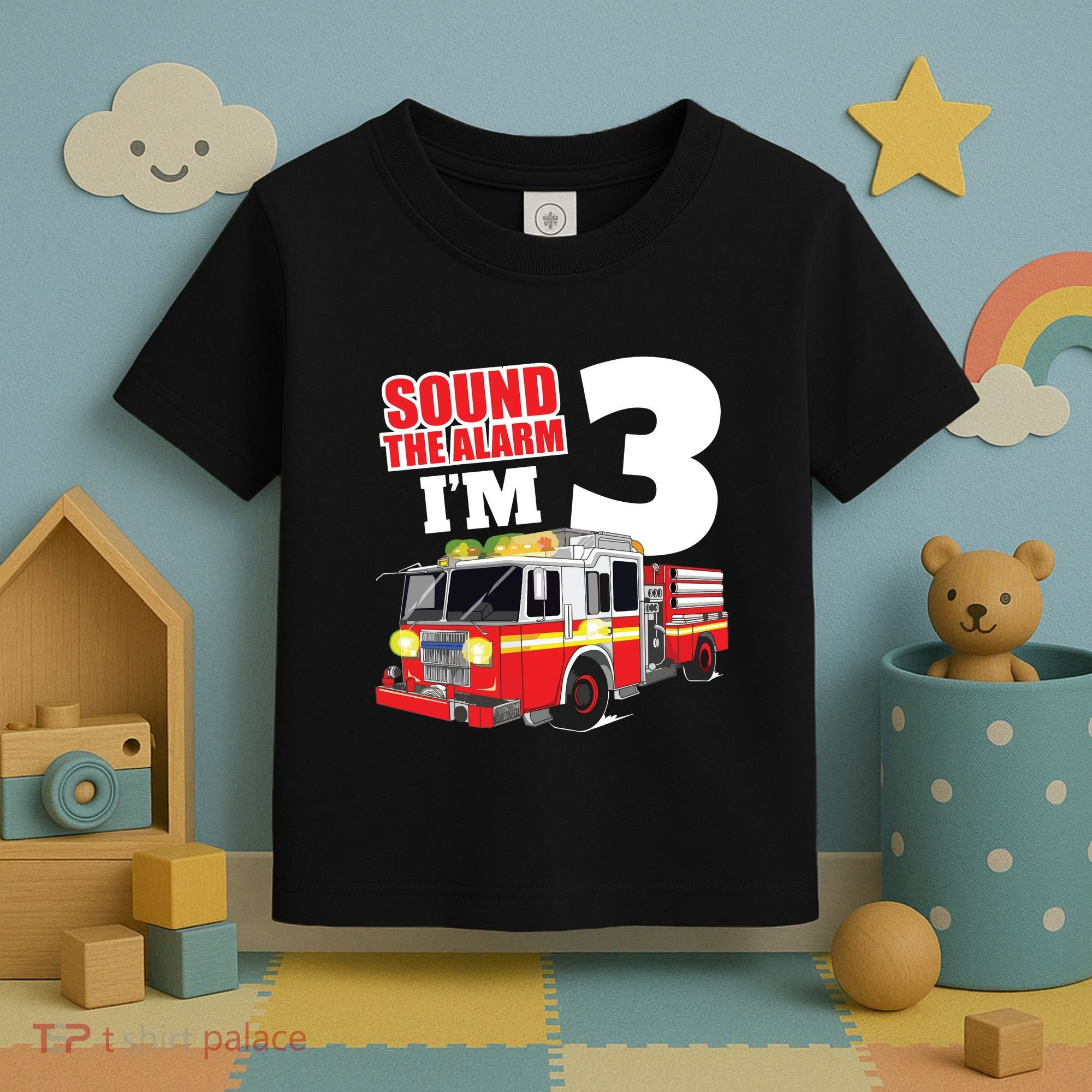 Kids Fire Truck 3rd Birthday Boy Firefighter Toddler T-Shirt