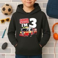 Kids Fire Truck 3rd Birthday Boy Firefighter Kids Hoodie thumb 2