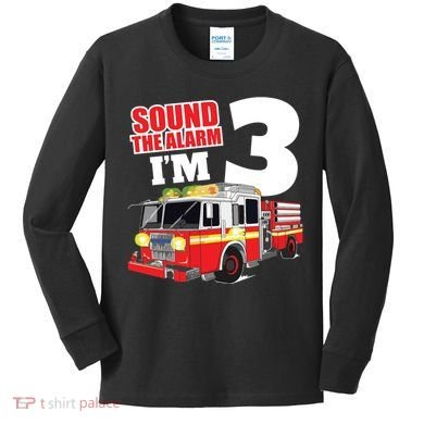 Kids Fire Truck 3rd Birthday Boy Firefighter Kids Long Sleeve Shirt