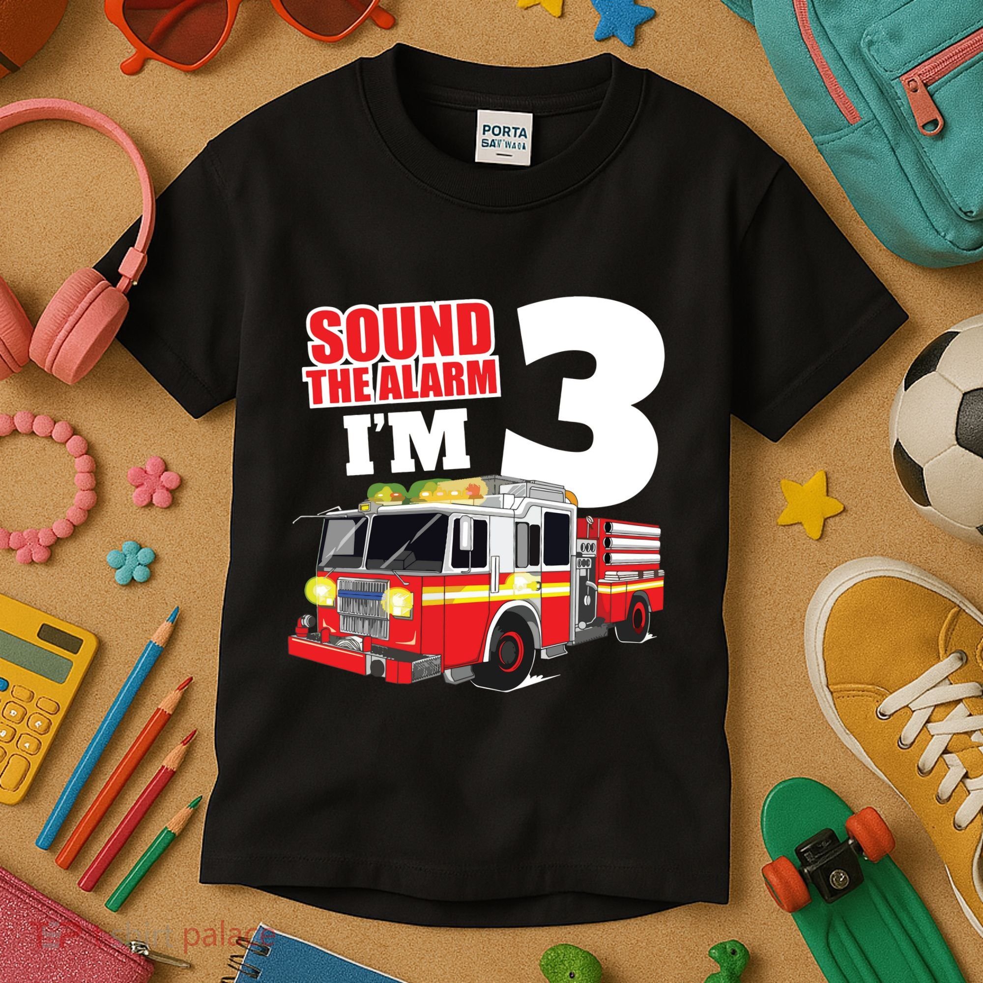 Kids Fire Truck 3rd Birthday Boy Firefighter Kids T-Shirt