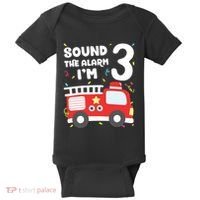 Kids Fire Truck 3rd Birthday Boy Firefighter 3 Year Old Baby Bodysuit thumb 0