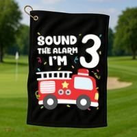 Kids Fire Truck 3rd Birthday Boy Firefighter 3 Year Old Golf Towel thumb 1