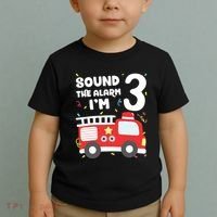Kids Fire Truck 3rd Birthday Boy Firefighter 3 Year Old Toddler T-Shirt thumb 2
