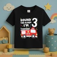 Kids Fire Truck 3rd Birthday Boy Firefighter 3 Year Old Toddler T-Shirt thumb 3