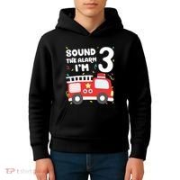 Kids Fire Truck 3rd Birthday Boy Firefighter 3 Year Old Kids Hoodie thumb 4