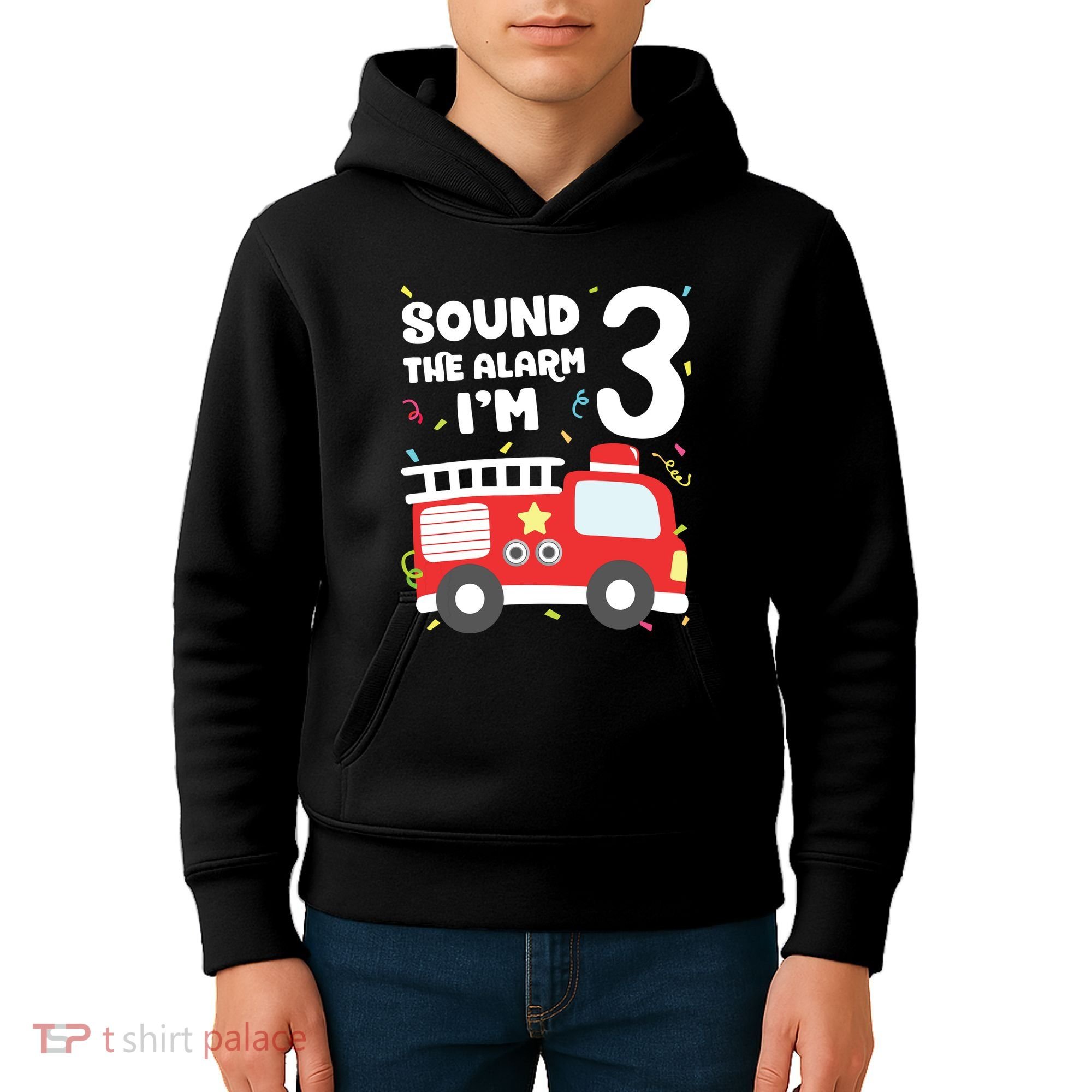 Kids Fire Truck 3rd Birthday Boy Firefighter 3 Year Old Kids Hoodie