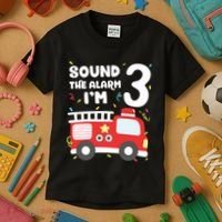 Kids Fire Truck 3rd Birthday Boy Firefighter 3 Year Old Kids T-Shirt thumb 3