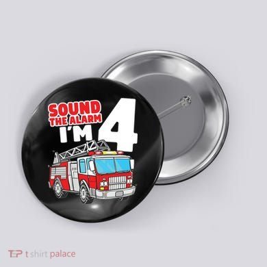 Kids Fire Truck 4 Year Old Firefighter Four 4th Birthday Boy Button
