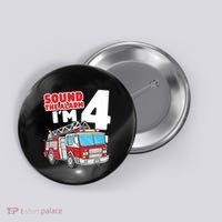 Kids Fire Truck 4 Year Old Firefighter Four 4th Birthday Boy Button thumb 0