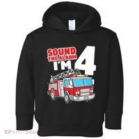 Kids Fire Truck 4 Year Old Firefighter Four 4th Birthday Boy Toddler Hoodie thumb 0