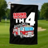 Kids Fire Truck 4 Year Old Firefighter Four 4th Birthday Boy Golf Towel thumb 1