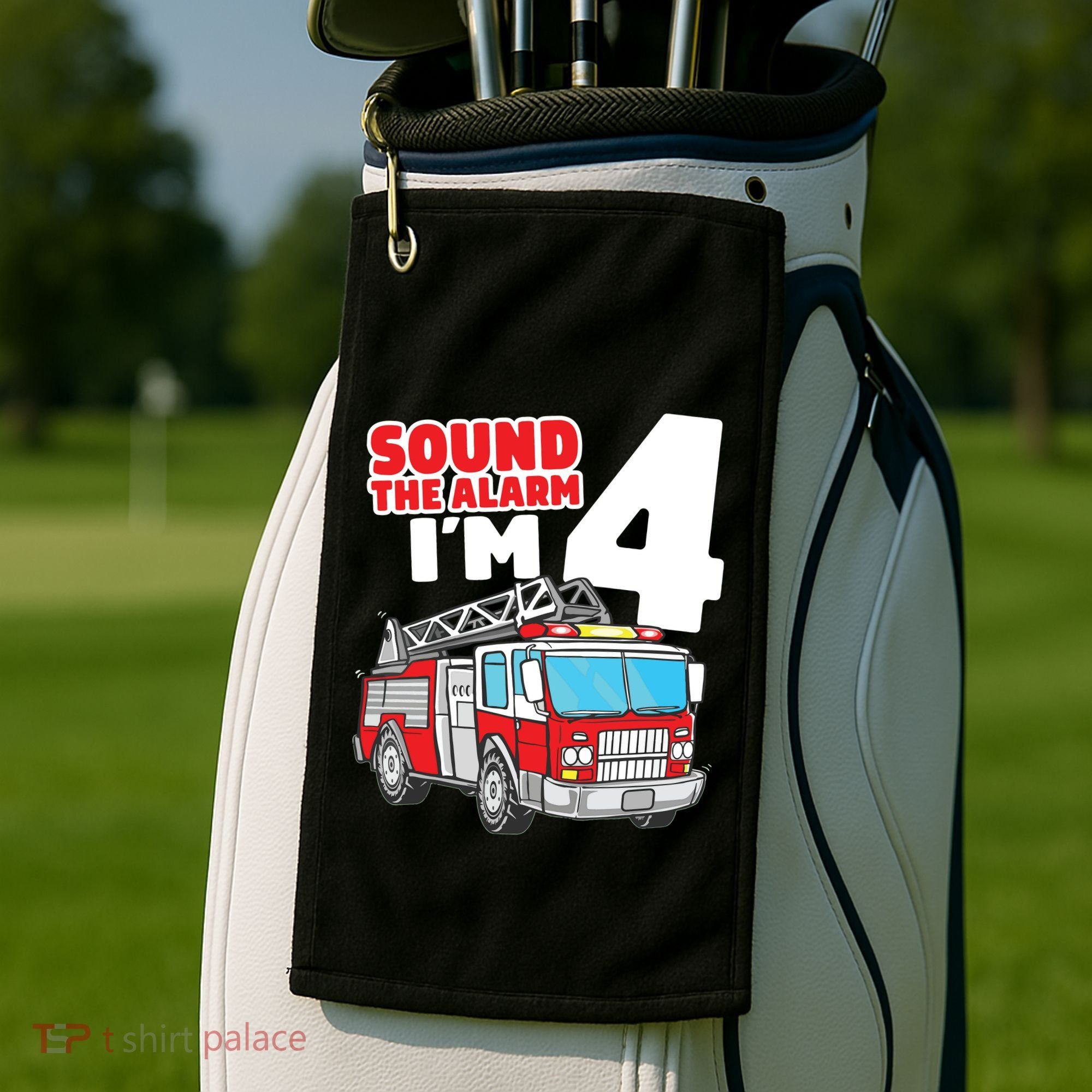 Kids Fire Truck 4 Year Old Firefighter Four 4th Birthday Boy Golf Towel