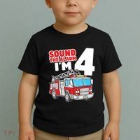 Kids Fire Truck 4 Year Old Firefighter Four 4th Birthday Boy Toddler T-Shirt thumb 2