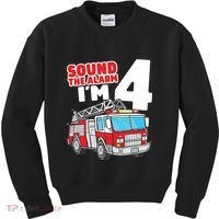 Kids Fire Truck 4 Year Old Firefighter Four 4th Birthday Boy Kids Sweatshirt thumb 0