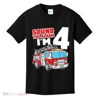 Kids Fire Truck 4 Year Old Firefighter Four 4th Birthday Boy Kids T-Shirt thumb 0