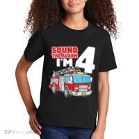 Kids Fire Truck 4 Year Old Firefighter Four 4th Birthday Boy Kids T-Shirt thumb 2