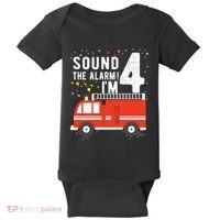 Kids Fire Truck 4th Birthday Boy 4 Year Old Firefighter Baby Bodysuit thumb 0
