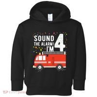Kids Fire Truck 4th Birthday Boy 4 Year Old Firefighter Toddler Hoodie thumb 0
