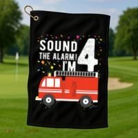 Kids Fire Truck 4th Birthday Boy 4 Year Old Firefighter Golf Towel thumb 1
