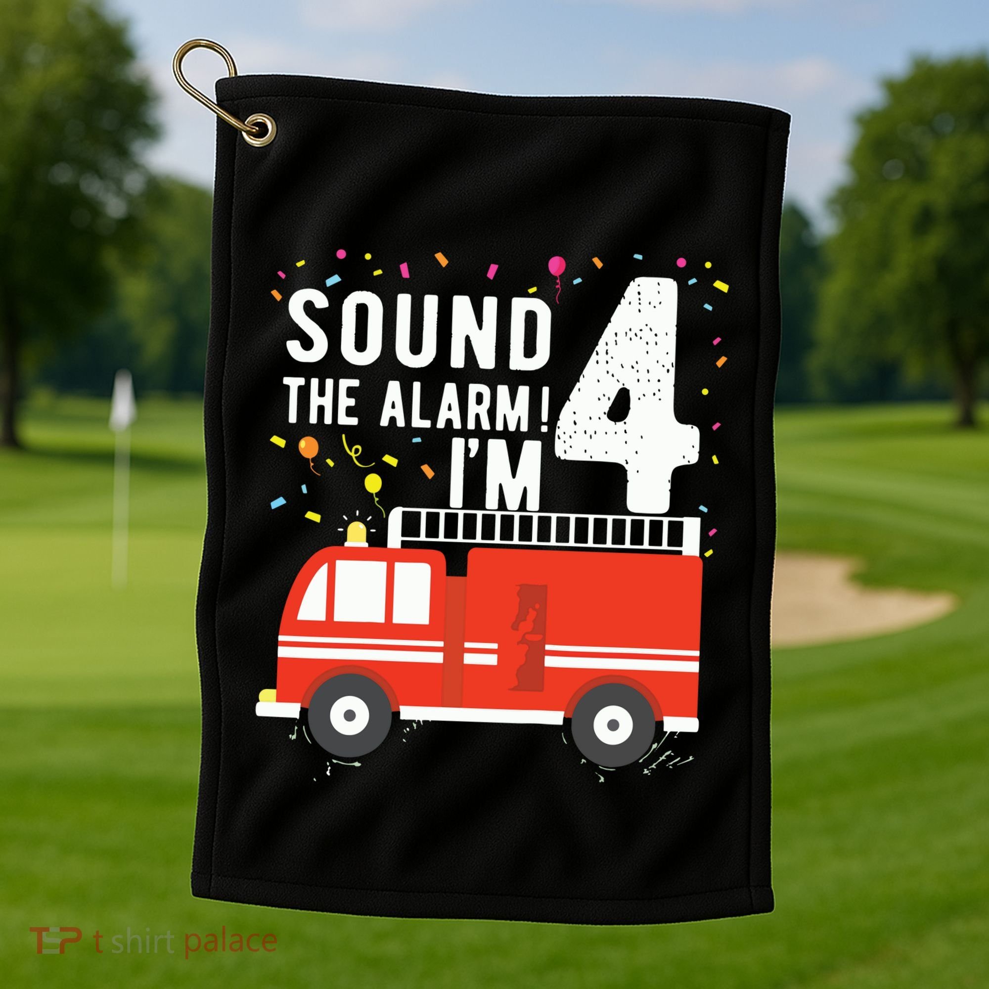 Kids Fire Truck 4th Birthday Boy 4 Year Old Firefighter Golf Towel