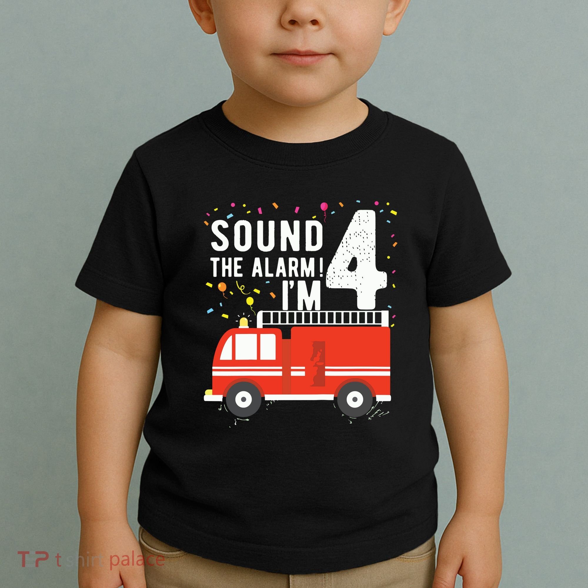 Kids Fire Truck 4th Birthday Boy 4 Year Old Firefighter Toddler T-Shirt
