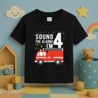 Kids Fire Truck 4th Birthday Boy 4 Year Old Firefighter Toddler T-Shirt thumb 3