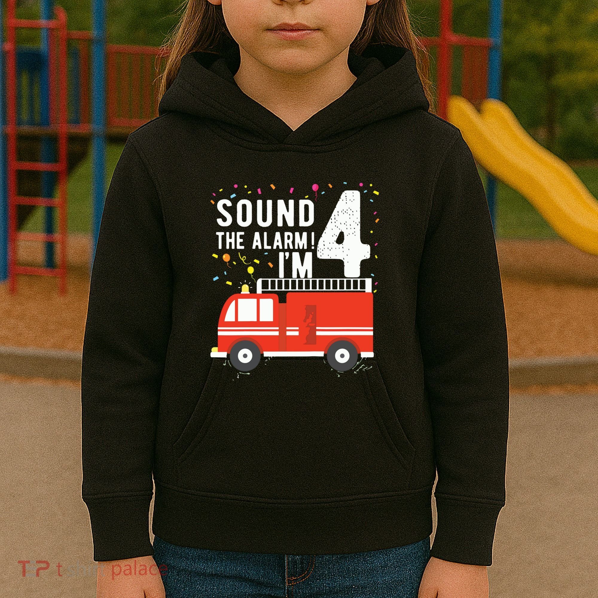 Kids Fire Truck 4th Birthday Boy 4 Year Old Firefighter Kids Hoodie