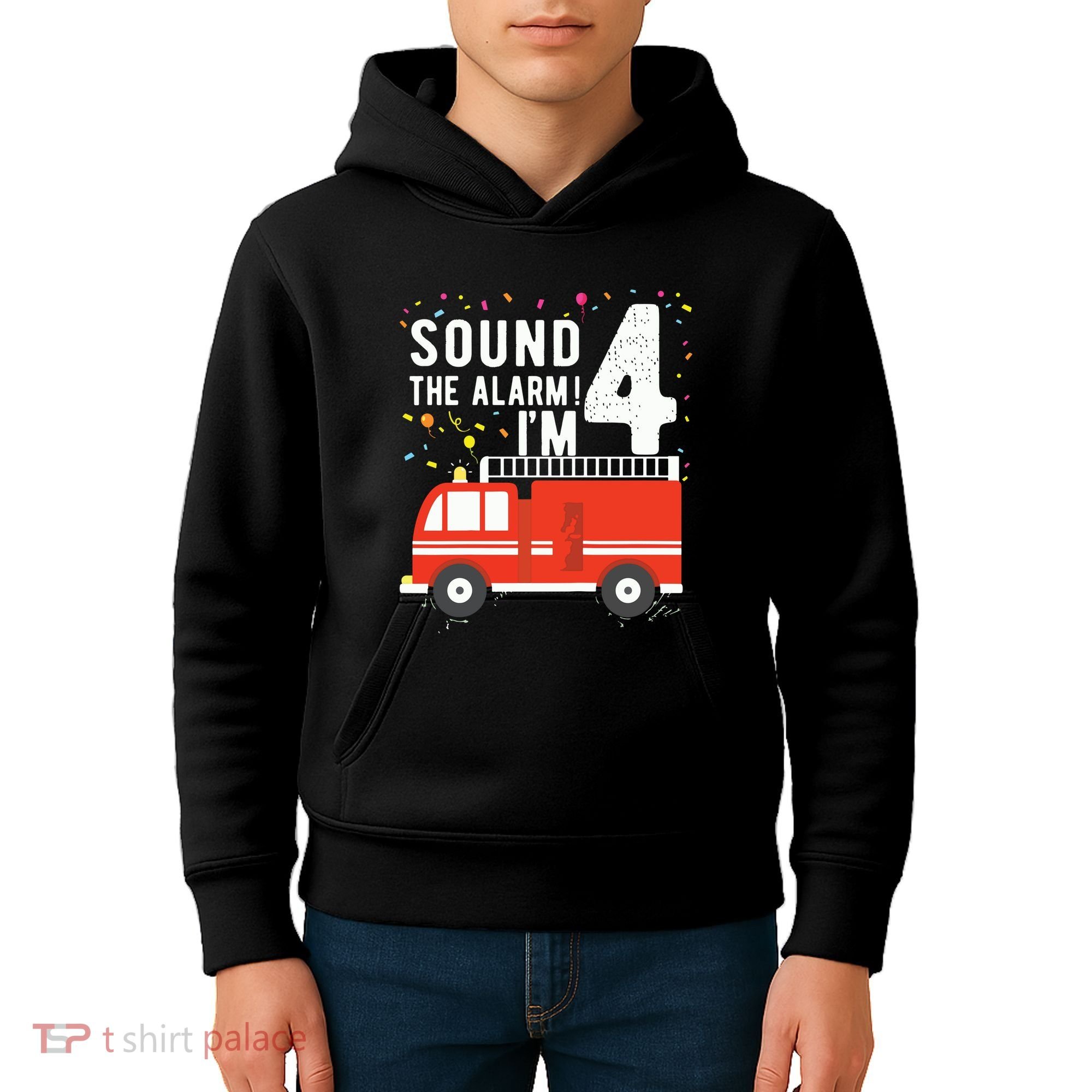 Kids Fire Truck 4th Birthday Boy 4 Year Old Firefighter Kids Hoodie