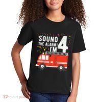 Kids Fire Truck 4th Birthday Boy 4 Year Old Firefighter Kids T-Shirt thumb 2