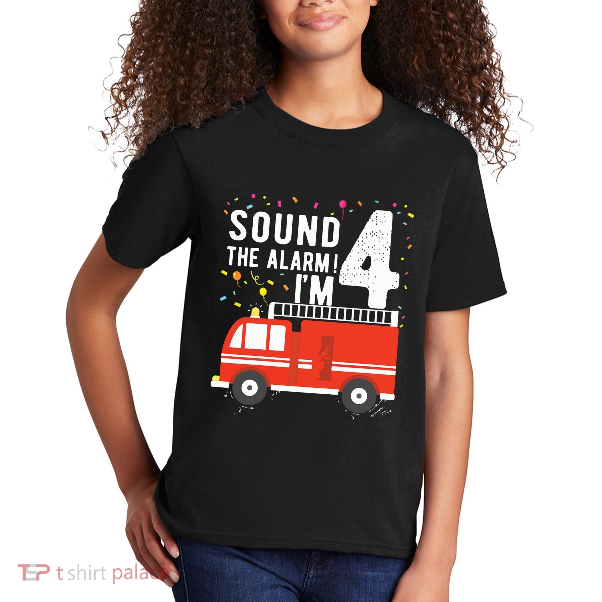 Kids Fire Truck 4th Birthday Boy 4 Year Old Firefighter Kids T-Shirt