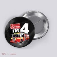 Kids Fire Truck 4th Birthday Boy Firefighter 4 Year Old Button thumb 0