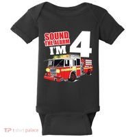 Kids Fire Truck 4th Birthday Boy Firefighter 4 Year Old Baby Bodysuit thumb 0