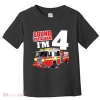 Kids Fire Truck 4th Birthday Boy Firefighter 4 Year Old Toddler T-Shirt thumb 0