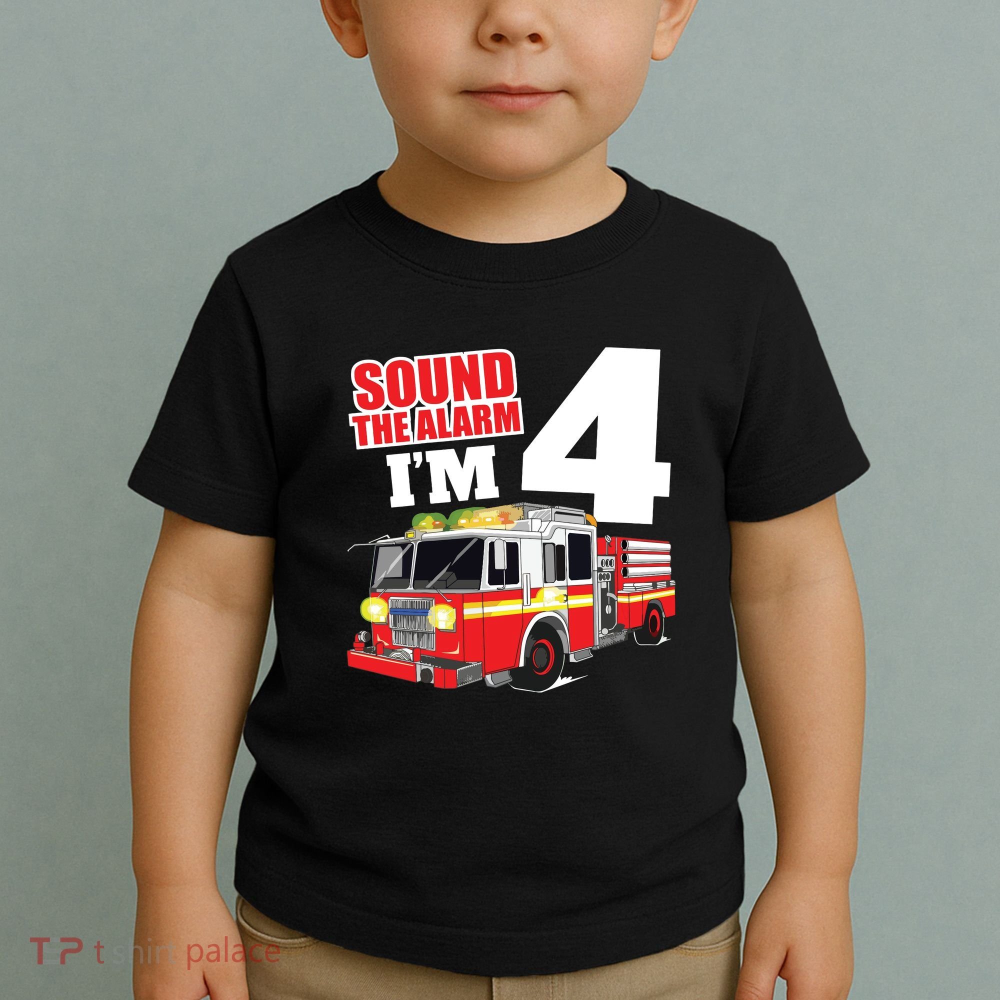 Kids Fire Truck 4th Birthday Boy Firefighter 4 Year Old Toddler T-Shirt