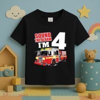 Kids Fire Truck 4th Birthday Boy Firefighter 4 Year Old Toddler T-Shirt thumb 3