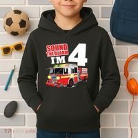 Kids Fire Truck 4th Birthday Boy Firefighter 4 Year Old Kids Hoodie thumb 2
