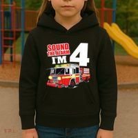 Kids Fire Truck 4th Birthday Boy Firefighter 4 Year Old Kids Hoodie thumb 3