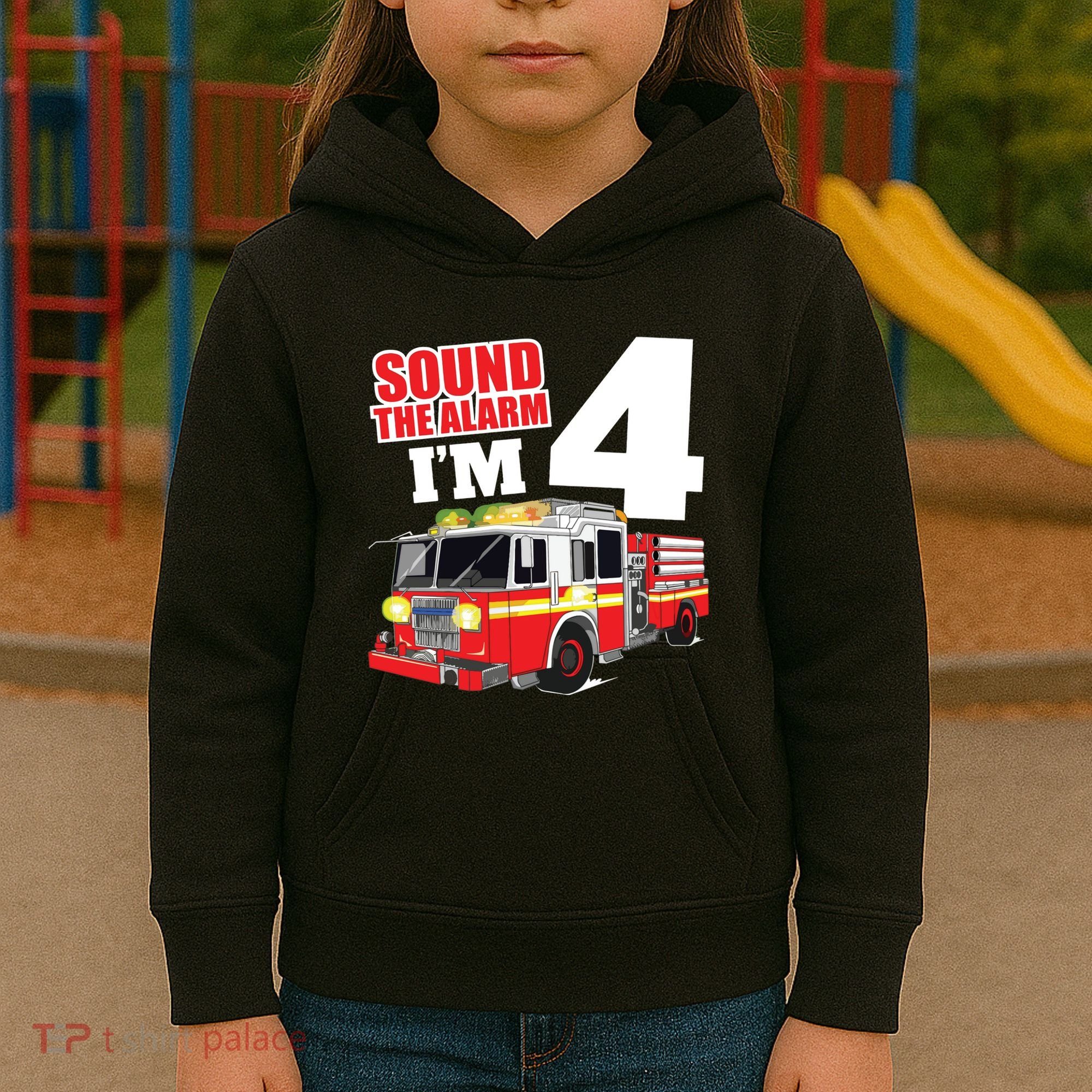 Kids Fire Truck 4th Birthday Boy Firefighter 4 Year Old Kids Hoodie